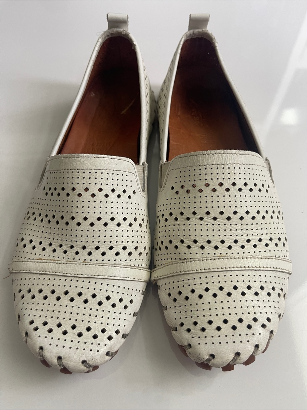 Turkey’s Shoes White  Perforated Leather Slip-On Moccasins